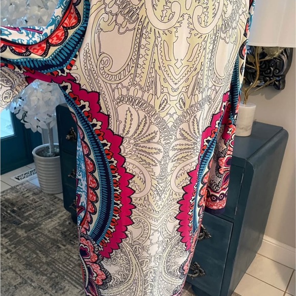 Chico's Multicolor Paisley Split/Bell Sleeve Dress Women’s Lg 12 soft stretchy - Picture 6 of 10